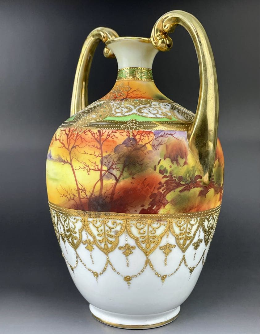 【希少】オールドノリタケ ２６．８㎝ ガレ風夕景紋 アールヌーボー 花瓶