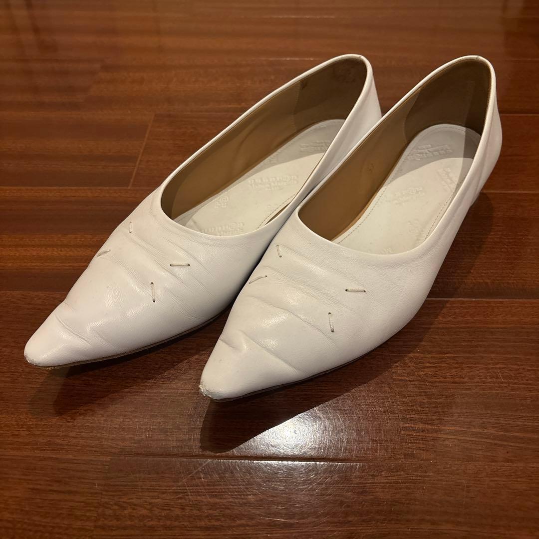 【美品】Maison Margiela白 ポインテッドトゥ フラット 37