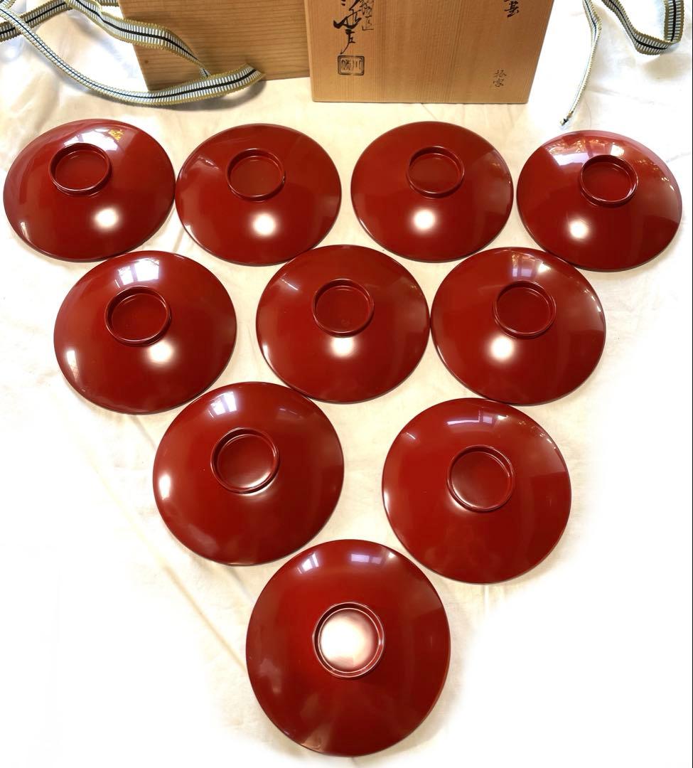 川端近左　利休形　朱引盃共盃台　十客　表千家 茶道具　共箱　美品