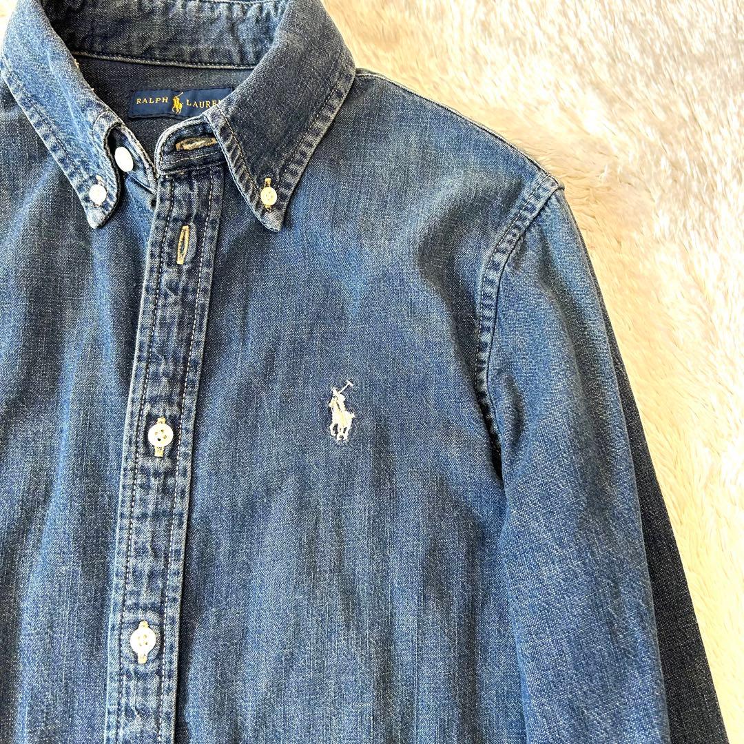 美品✨ラルフローレン　デニムワンピース　ポニー刺繍　インディゴ　長袖