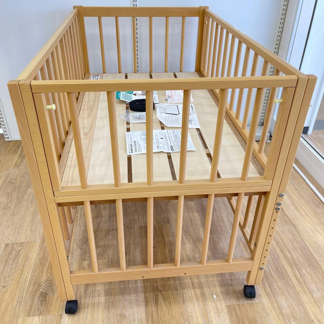 美品 サワベビー 日本製ベビーベッド S型スクレ ナチュラル添い寝ベッド澤田工業