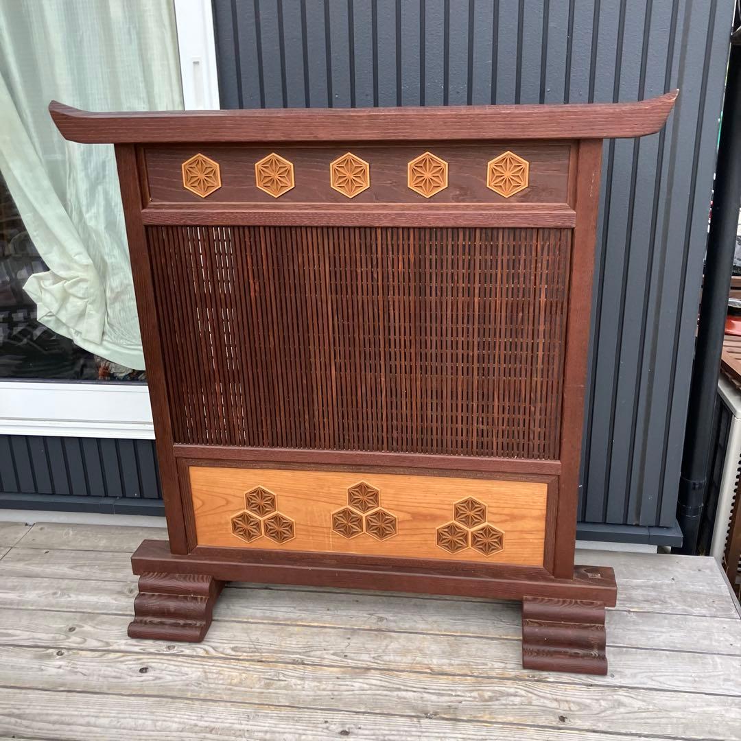 昭和レトロ 万木 天然木 寄木細工 麻の葉柄 格子型 衝立 仕切りパーテーション