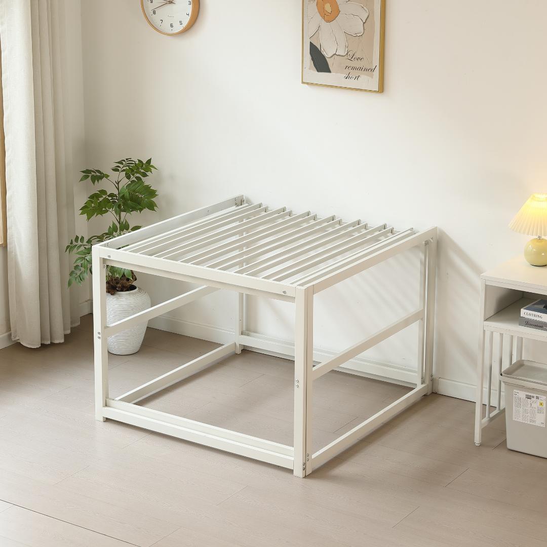 【ホワイト】高さ75cm 伸長式ベッド 高いベッド シングルベッド 伸縮 下収納