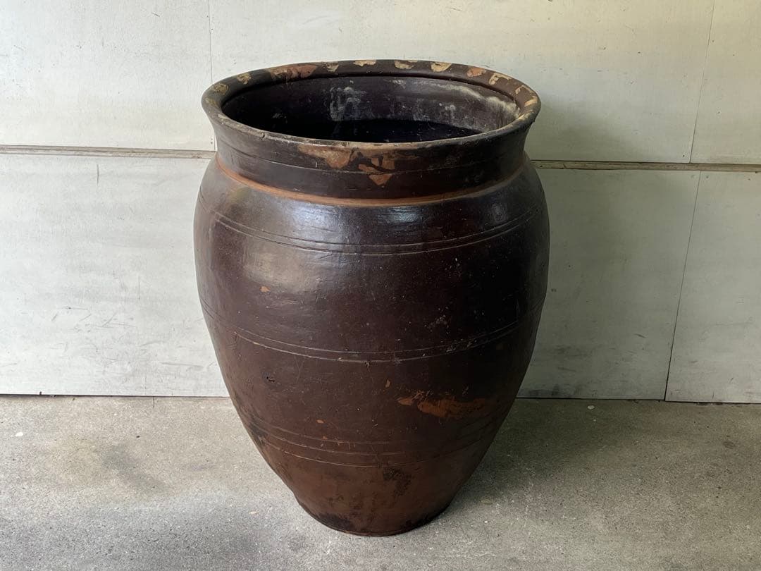 古い77cm唐津焼の甕 大甕 特大壺 水鉢 メダカ 睡蓮鉢