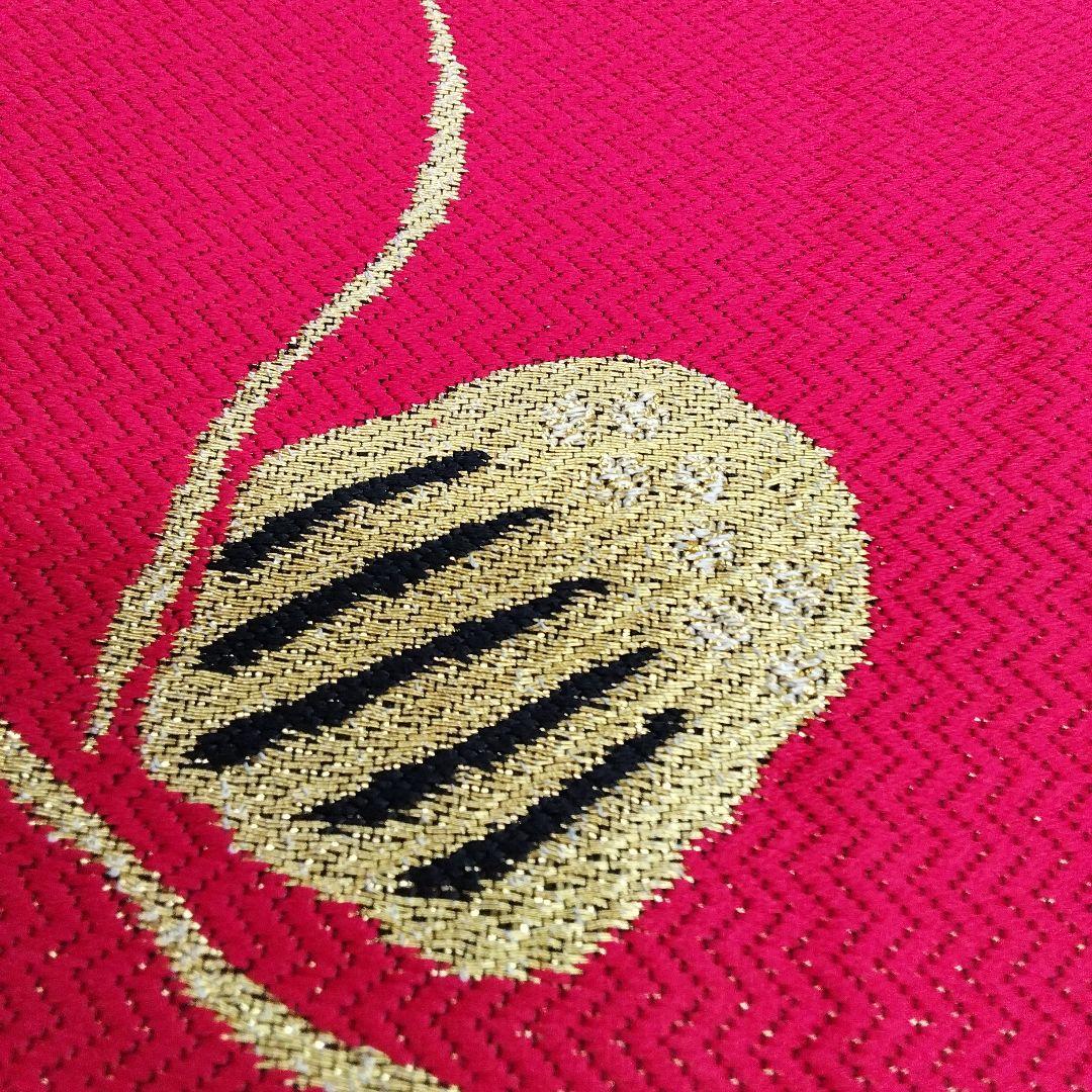 袋帯　振袖　椿　黒　赤　正絹　　　#1112