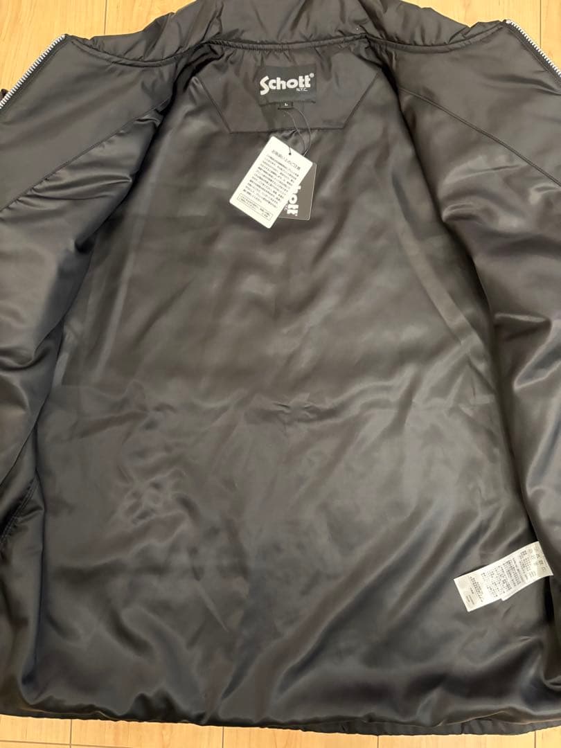 Schott ブラック ナイロン コーチジャケット L