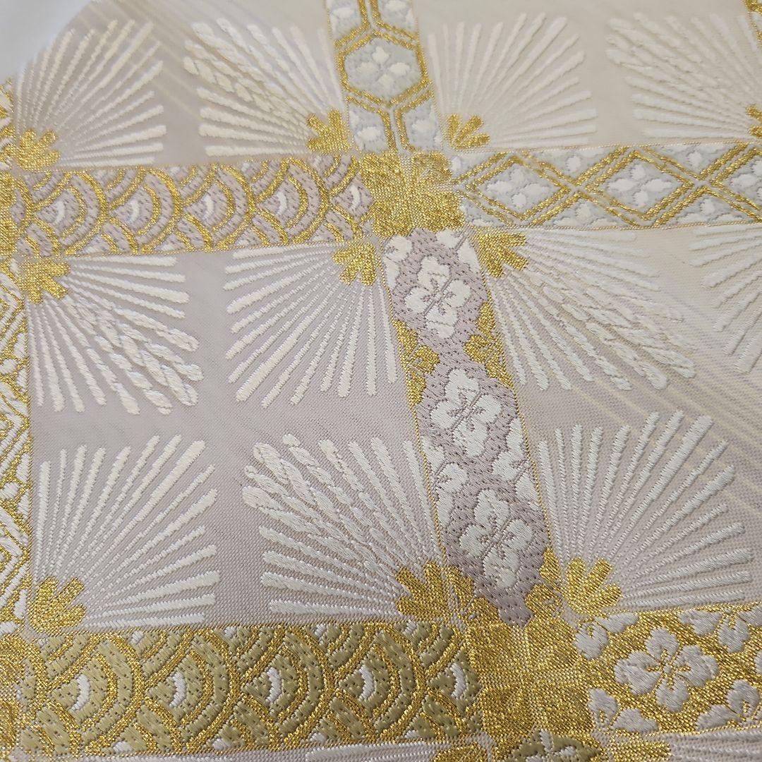 袋帯☆つづれ唐織☆正絹☆加賀の宴☆六通☆フォーマル☆白地☆七宝柄☆仕立て上がり