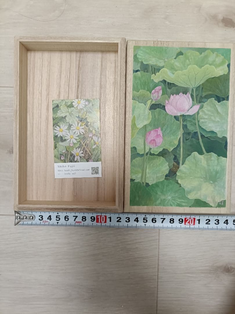 蓮の花 桐の木製ボックス Shiho Fujii 約19×12.2×4cm