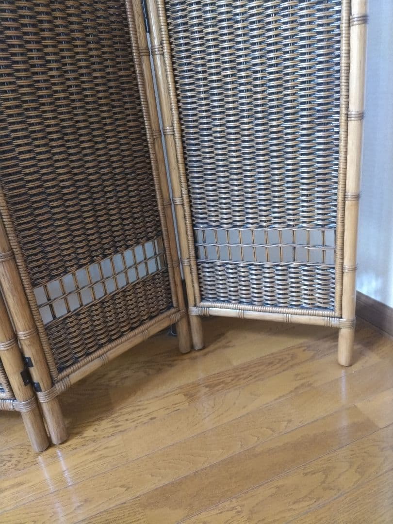藤　ラタン　パーテション　4連　衝立　間仕切り