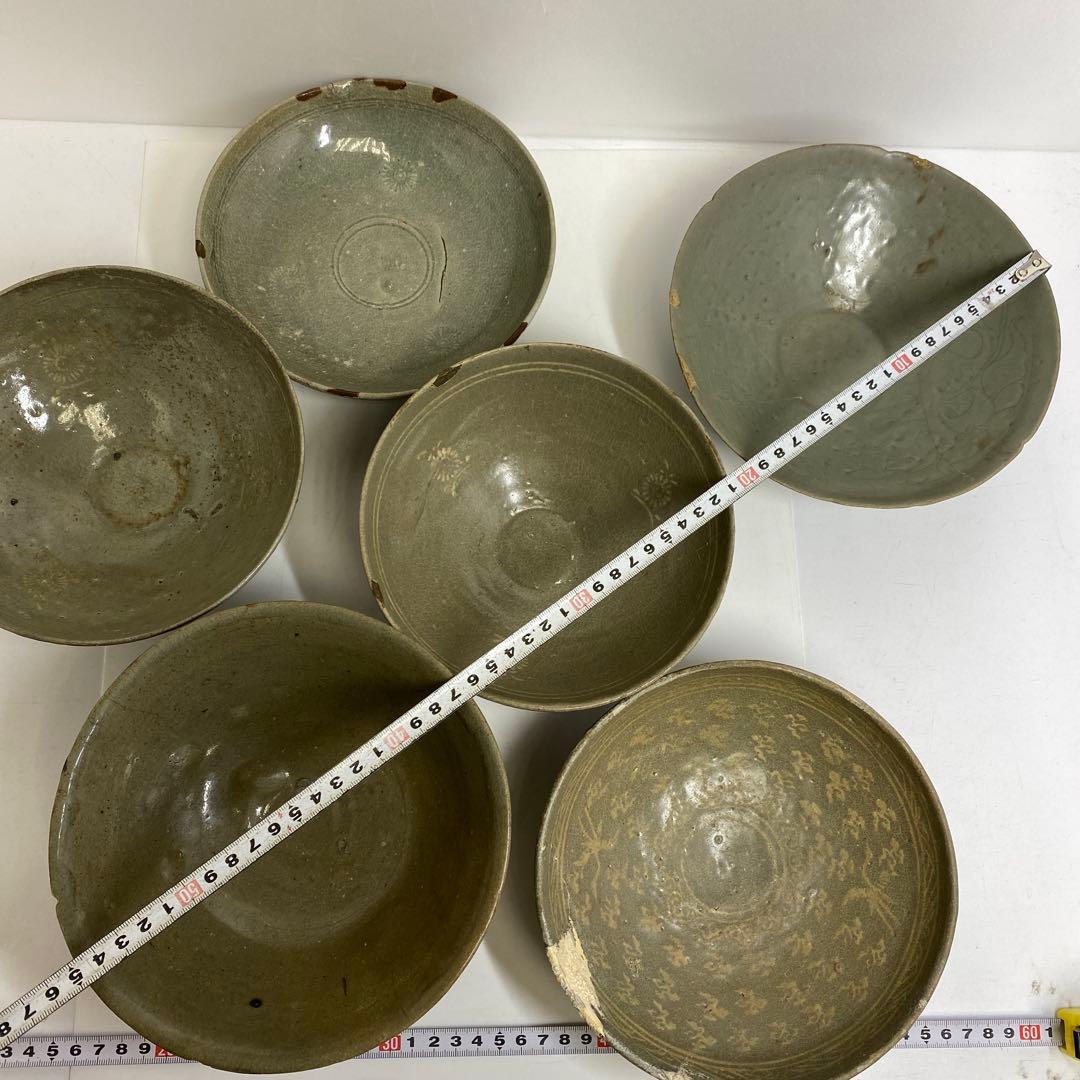 16世紀　高麗青磁　白泥象嵌鉢6点　トヒエ　東さ7-1227☆2F