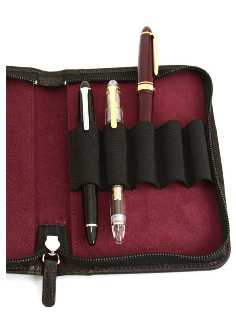 ナガサワ文具センター　ペンケース　5本　ブラック　万年筆　レザー　牛革