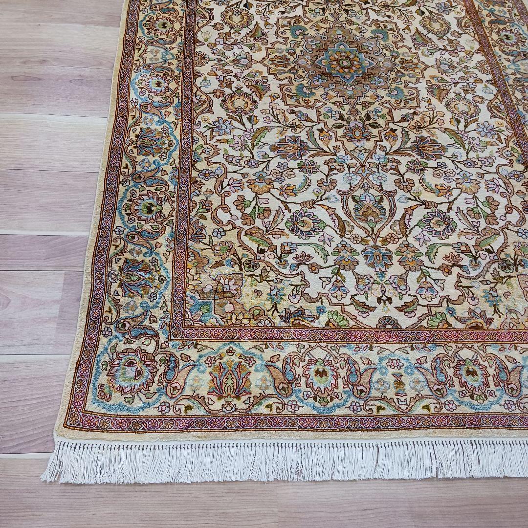 Y3183 高級ペルシャ絨毯 イラン シルク100% 手織り64万ノット