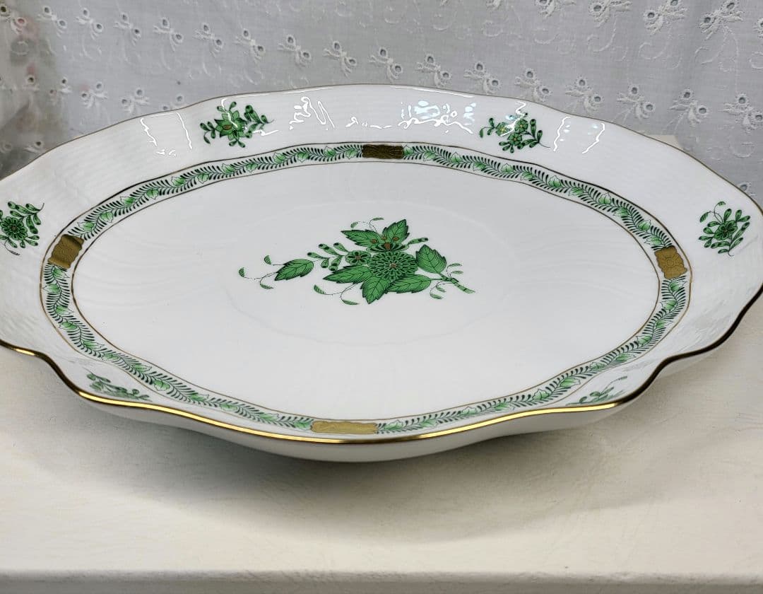 未使用✨ヘレンド アポニー グリーン オーバルプレート 大皿 楕円形 箱付き①