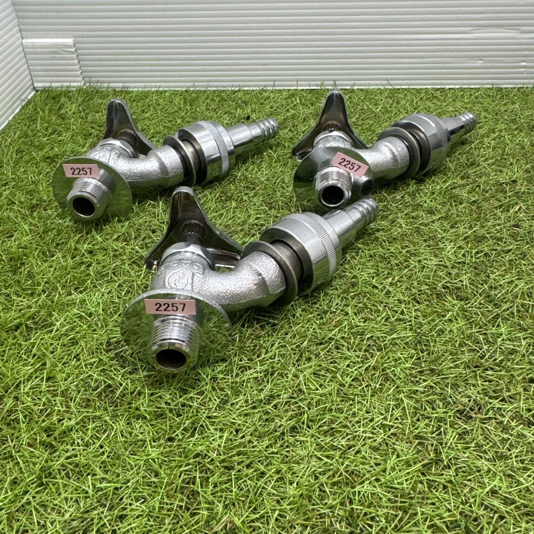 金属製シルバー蛇口 L字型散水用バルブ3個セット［2257］