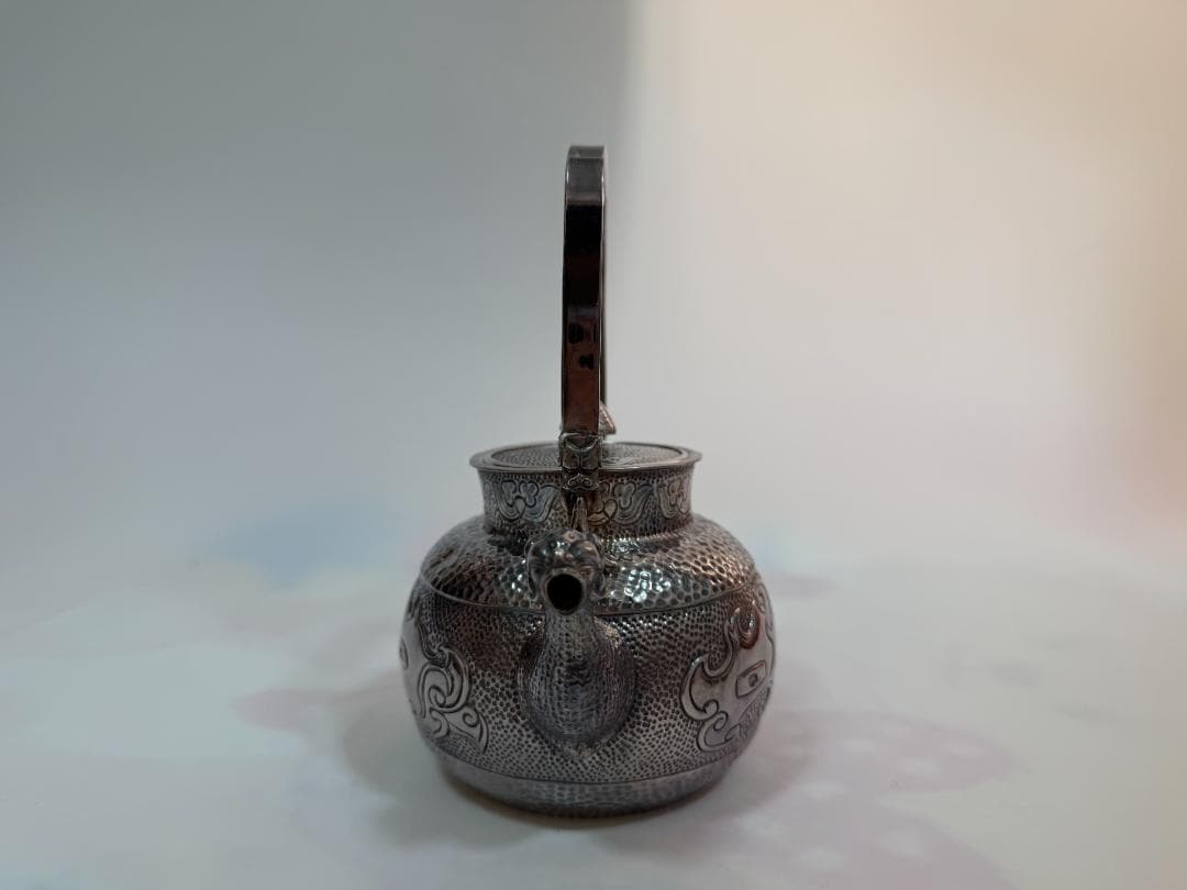 純銀製 獣口 饕餮文 湯沸 銀瓶 煎茶道具