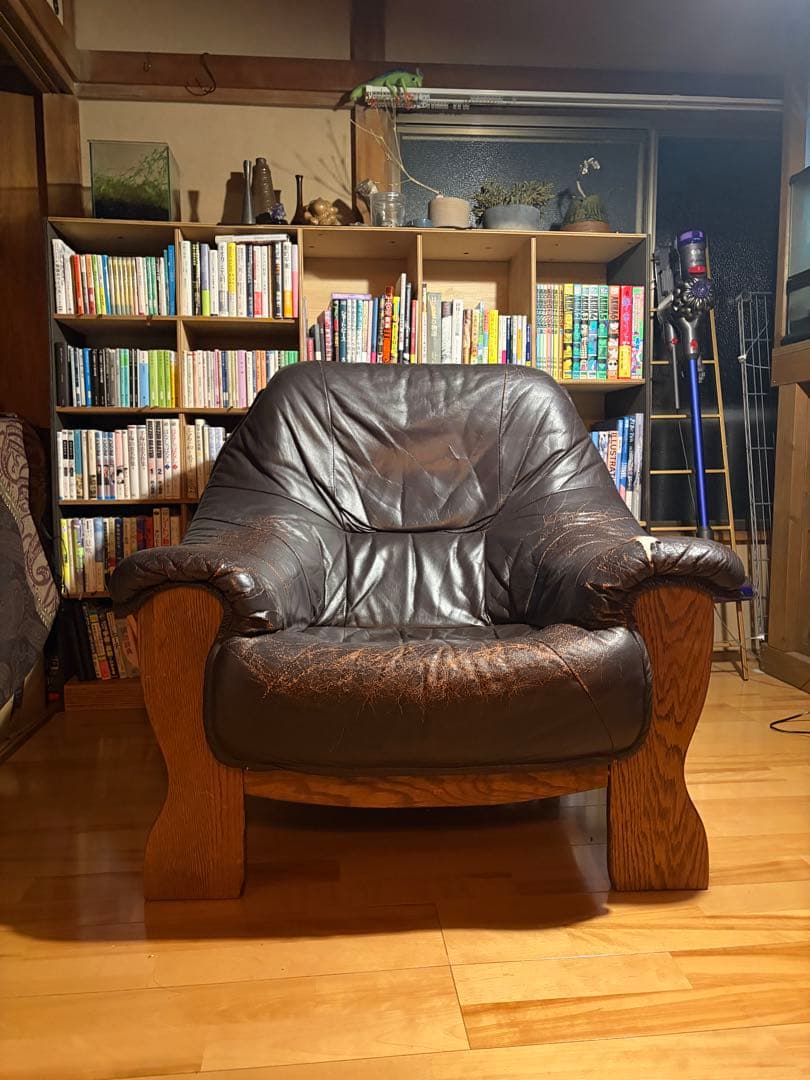 オランダ製 本革 1人掛けソファ ダークブラウン【引き取り限定/値段交渉可】