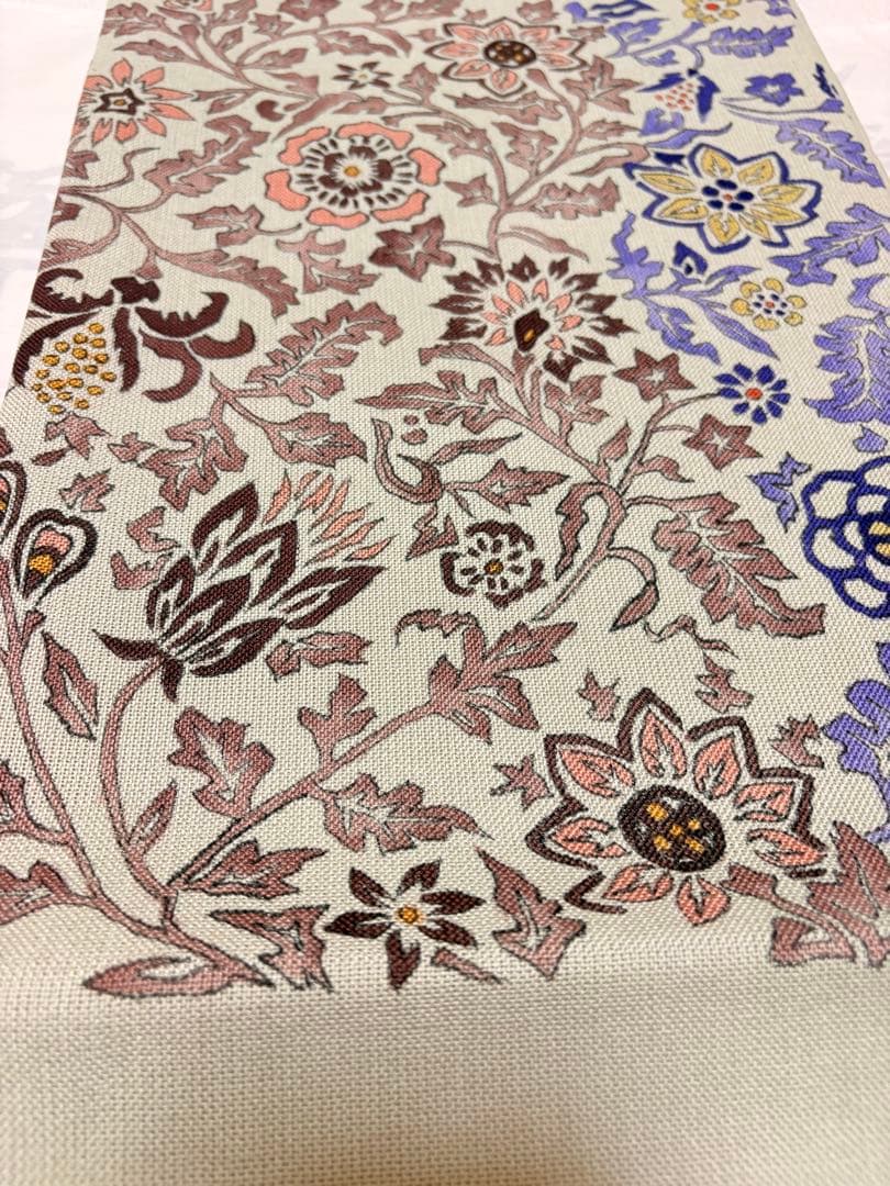 名古屋帯 開き仕立 花柄 薄いグリーン系