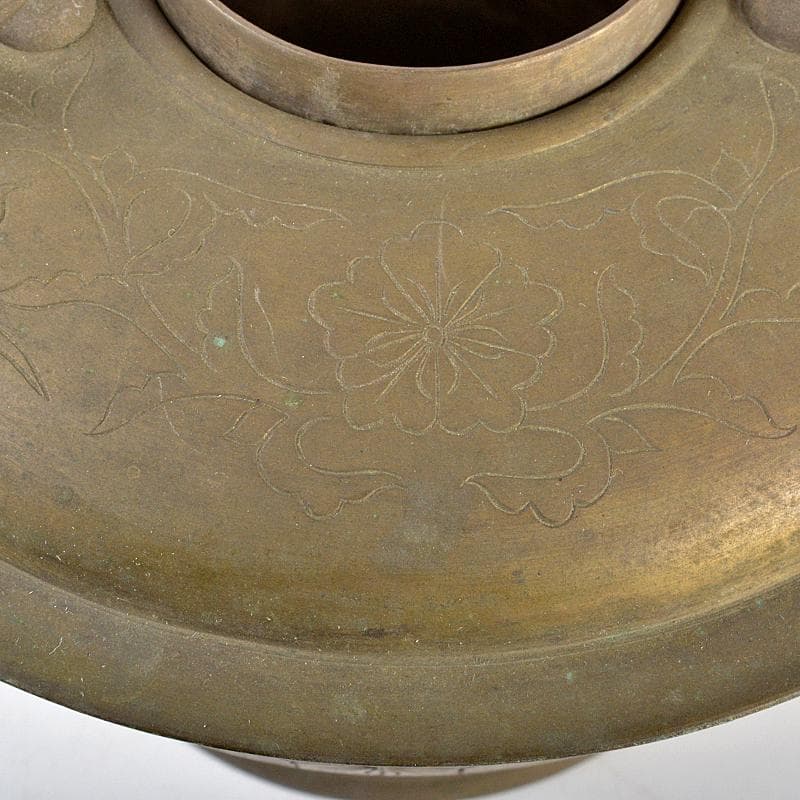 朝鮮　李王家美術工場造　蝙蝠手花彫金　神仙炉　宮廷料理器　V　R5542