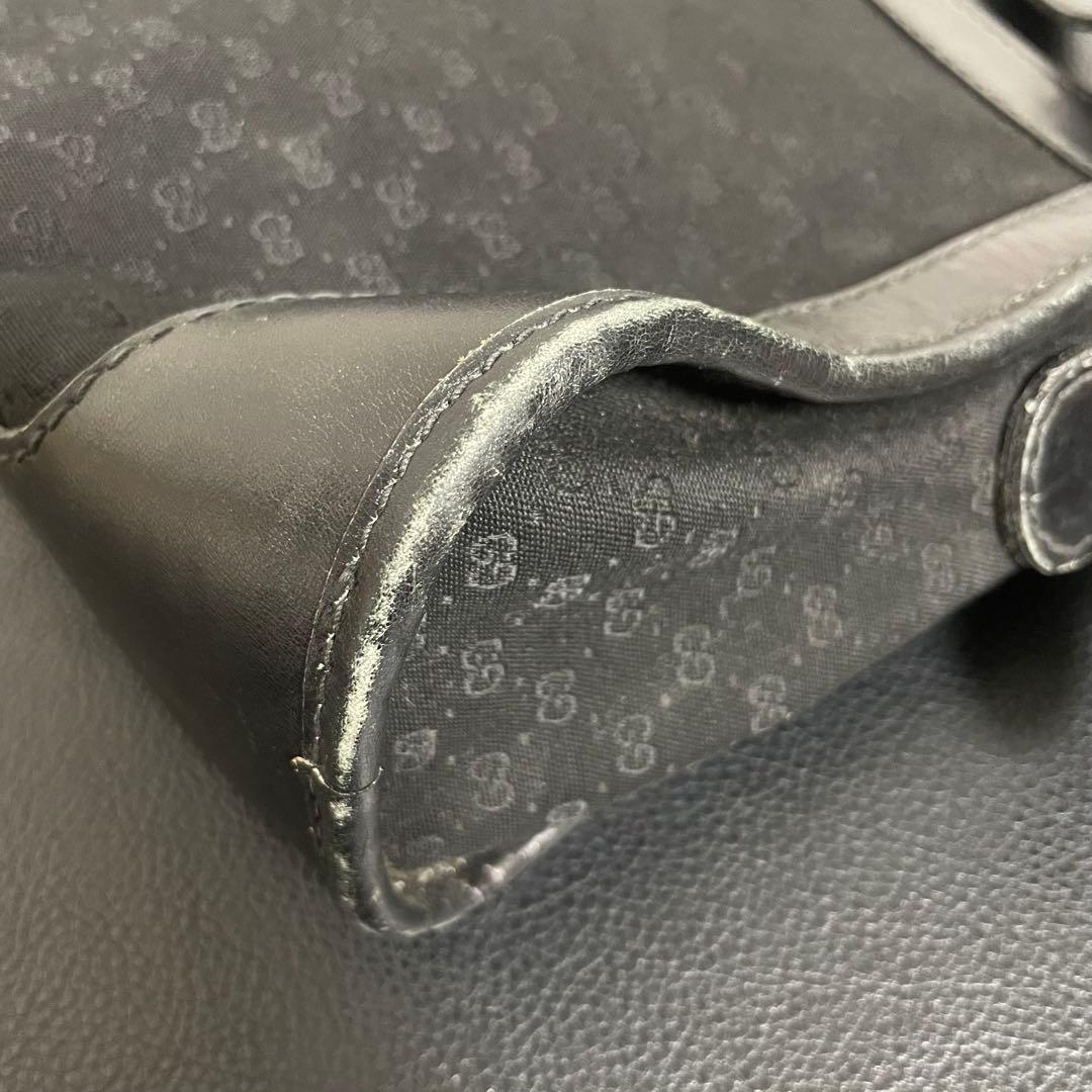 GUCCI グッチ マイクロGG柄 レザー×キャンバス ショルダーバッグ 黒色