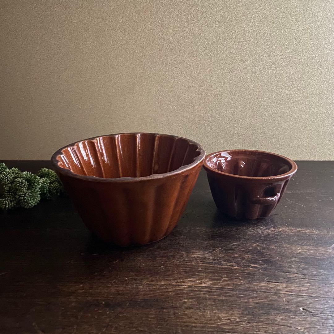 フランスアンティーク　陶器製　クグロフ型　お菓子型　2個セット