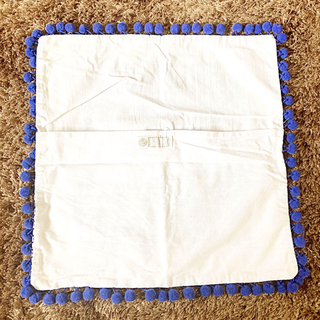 新品＊クッションカバー＊メキシコ刺繍＊ブルー×ホワイト＊メキシコ雑貨