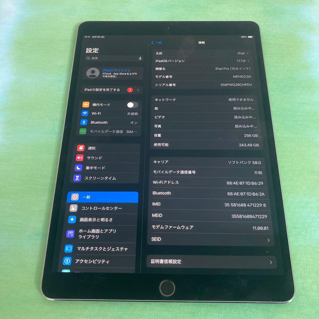 200 電池ほぼ新品☆iPad Pro 256GB 10.5インチ SIMフリー