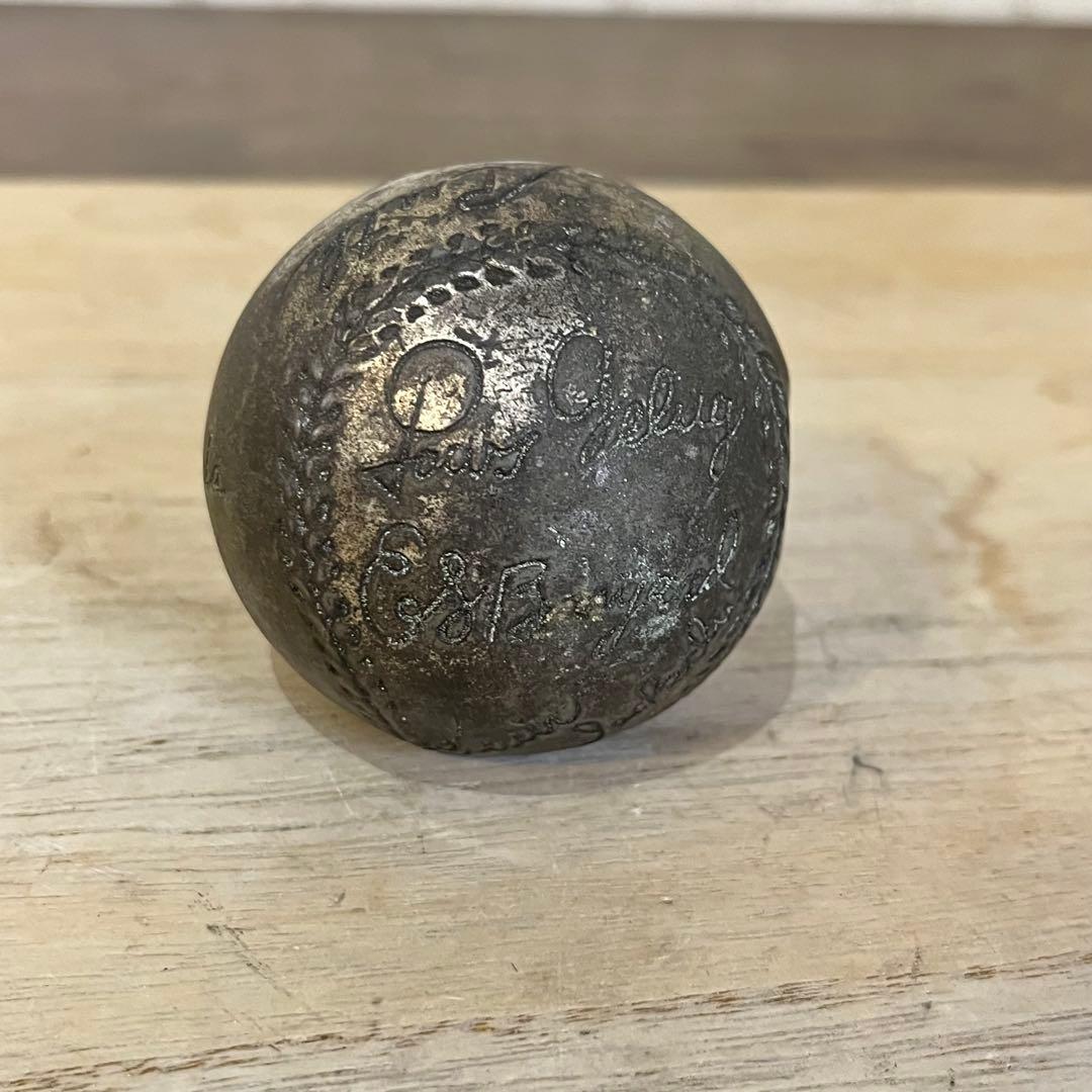 【アンティーク】日米野球 ベーブルース 他サイン刻印入り 記念ボール 鋳物 希少