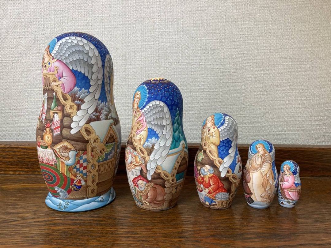 ロシア雑貨☆イコン マトリョーシカ天使(5P)オルガ作コブロフ工房