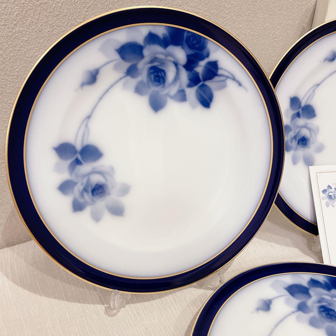 100周年記念【新品】大倉陶園 ブルーローズ プレート 20cm 3枚 箱付き