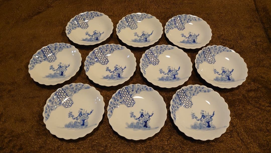 古伊万里　伊万里　染付　豆皿　菓子皿　華の図　小紋　１０客