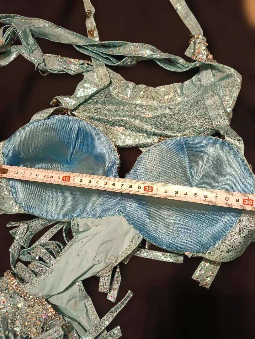 【新品Sale】エジプト製ベリーダンス セットアップ 水色 フリンジ