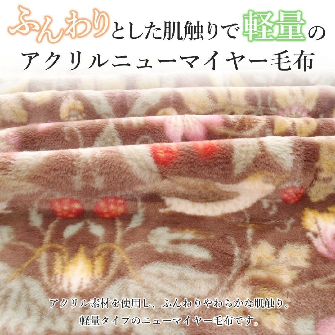 ロマンス小杉　ダブル毛布　アクリルニューマイヤー　軽量　ブラウン　V＆A　日本製