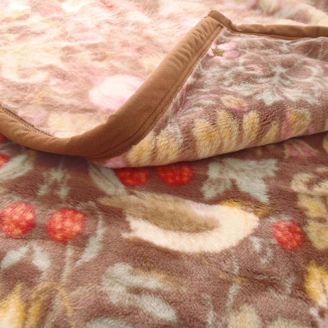 ロマンス小杉　ダブル毛布　アクリルニューマイヤー　軽量　ブラウン　V＆A　日本製