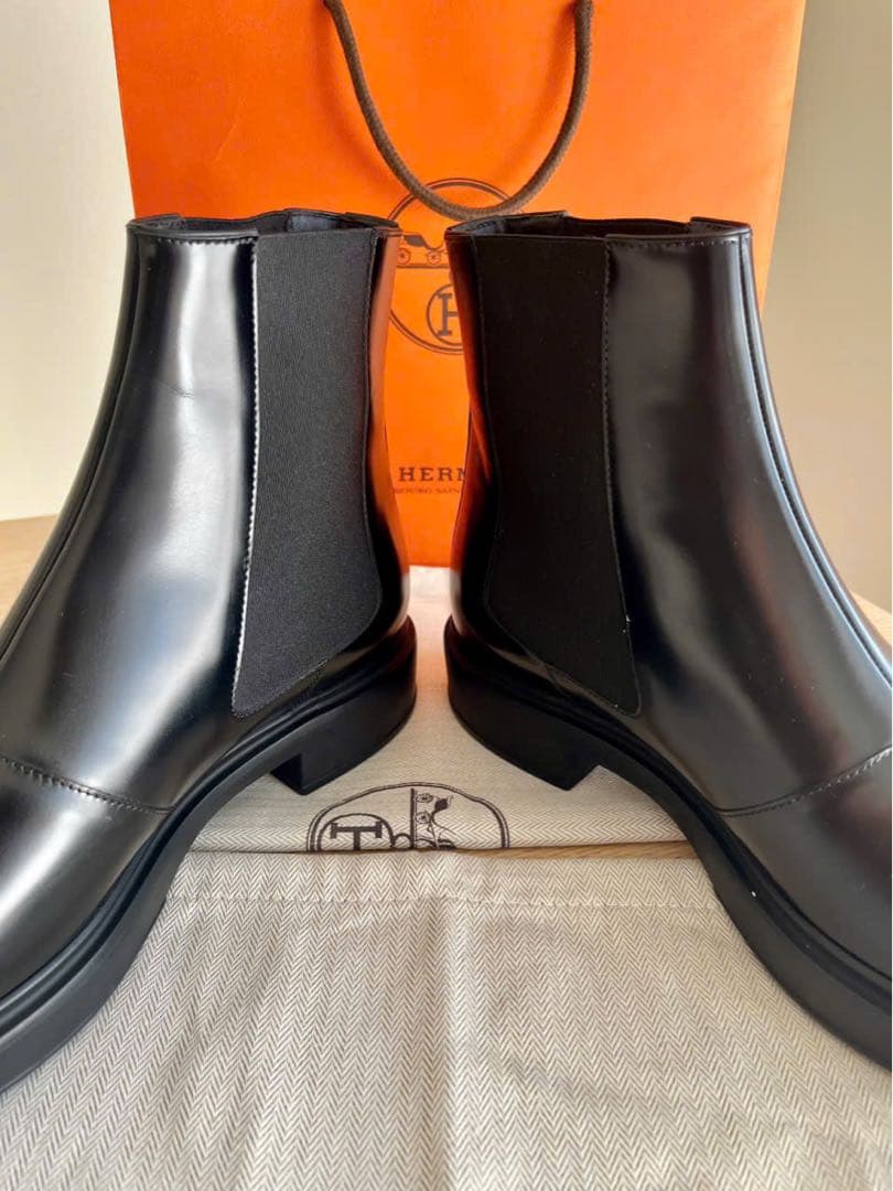 未使用 エルメス フュージョン カーフレザー サイドゴアブーツ43/27.5cm