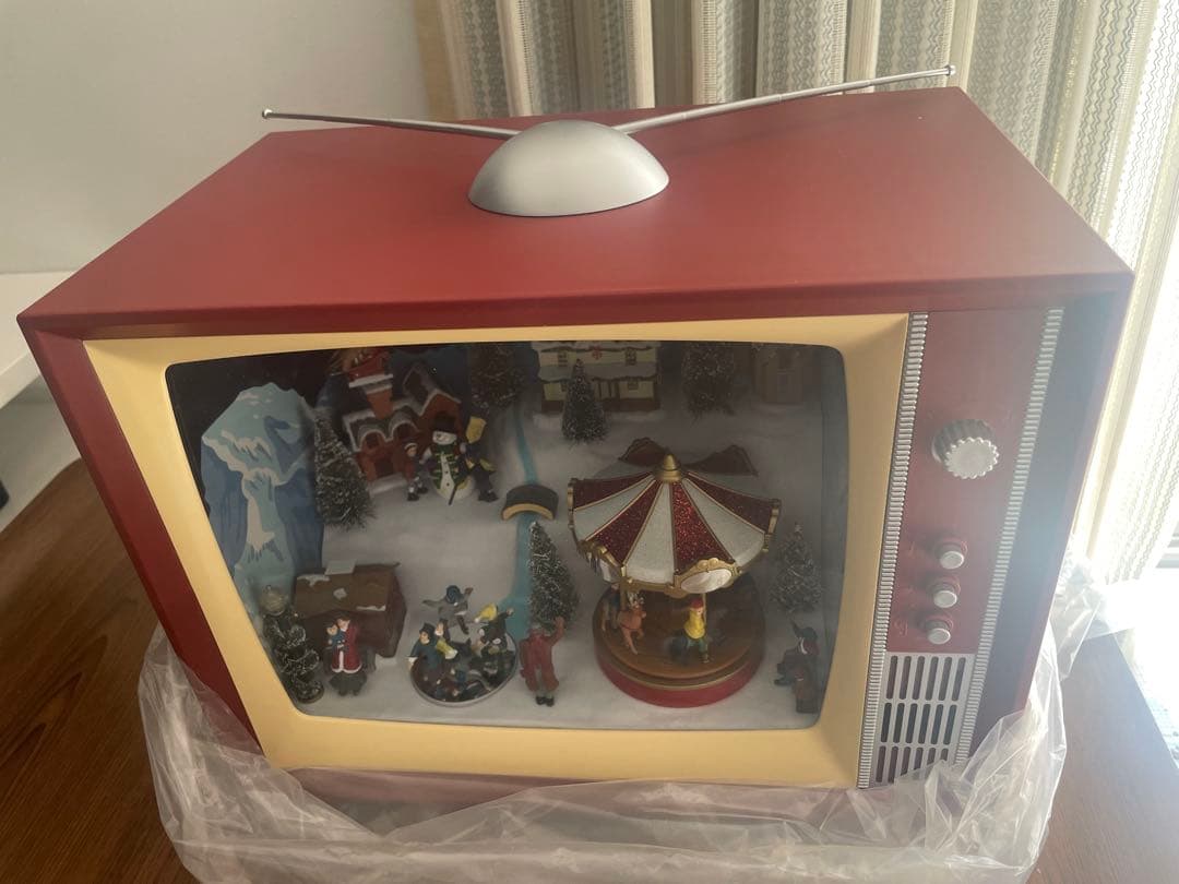 新品 クリスマス レトロ TV ライト & ミュージック付 点灯電動オルゴール