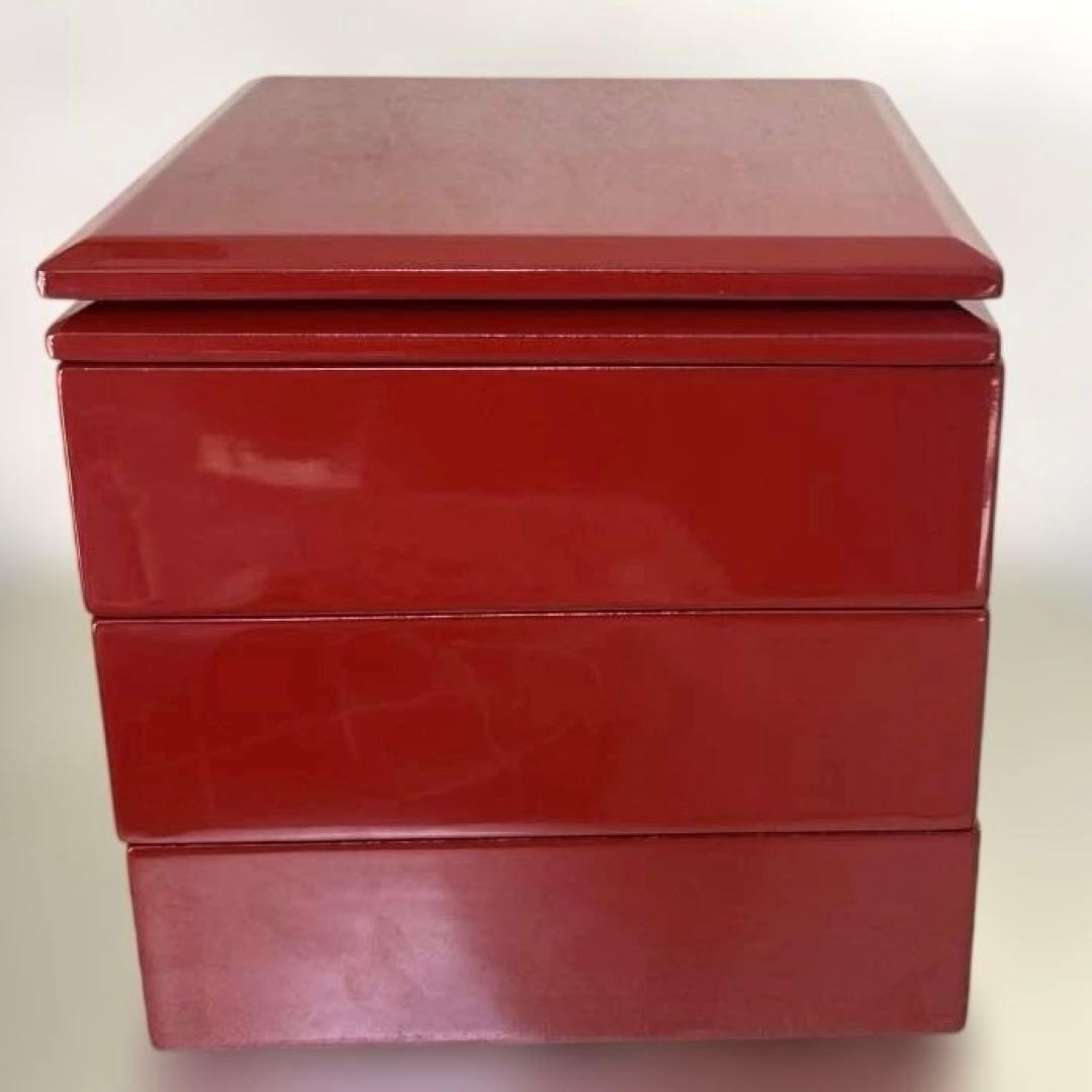 川連漆器 朱内黒 三段重めんとり 蓋二枚