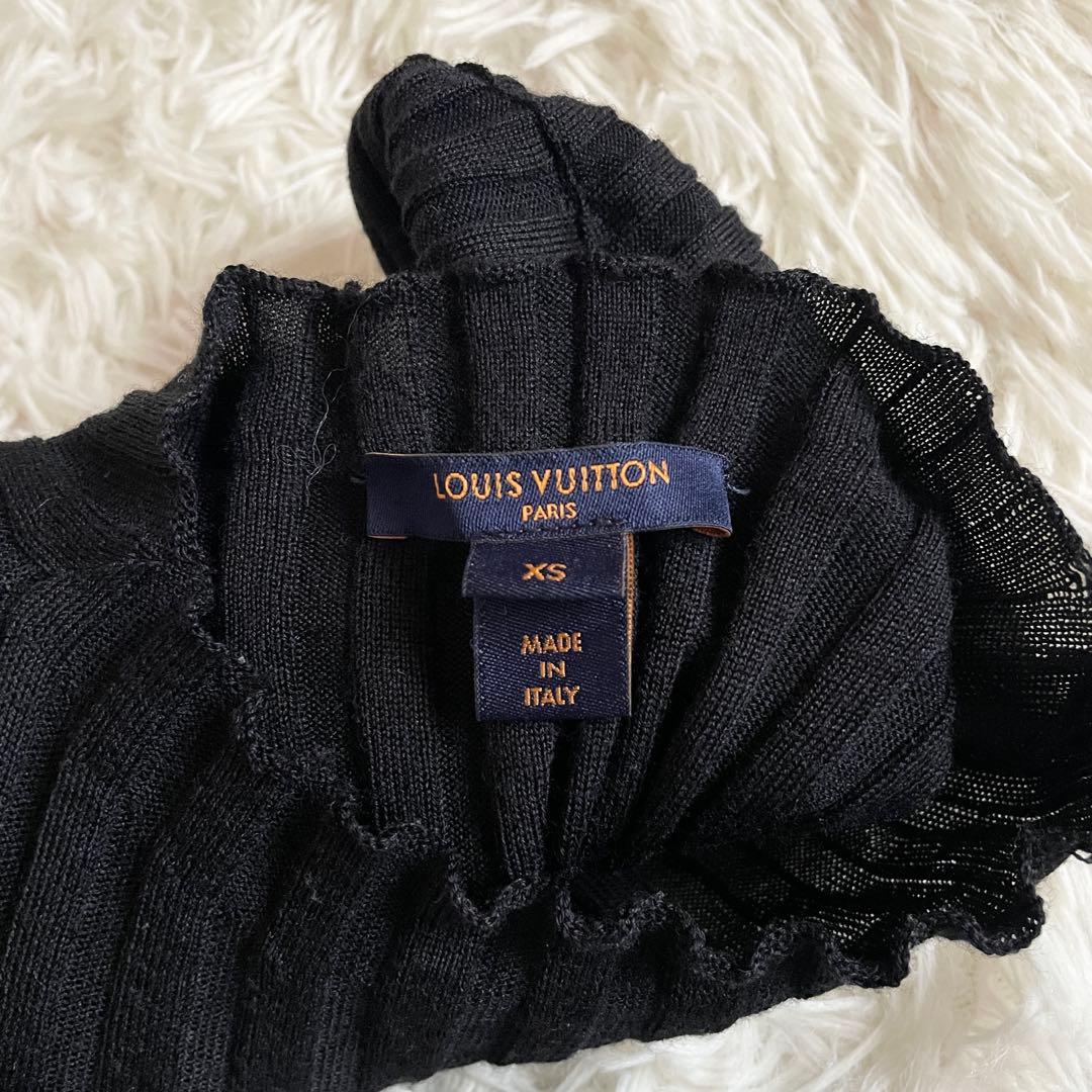 極美品　ルイヴィトン　ニットワンピース　モノグラム　ウール　プリーツ　切替　黒