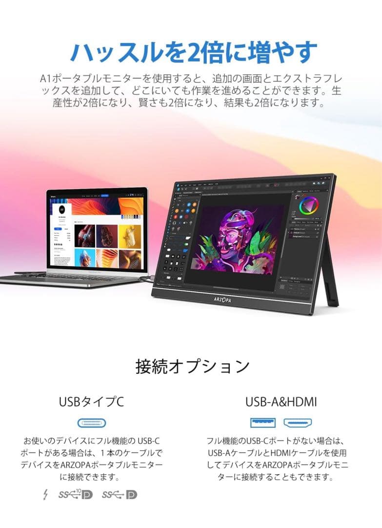 ARZOPA 15.6インチ フルHD モバイルモニター