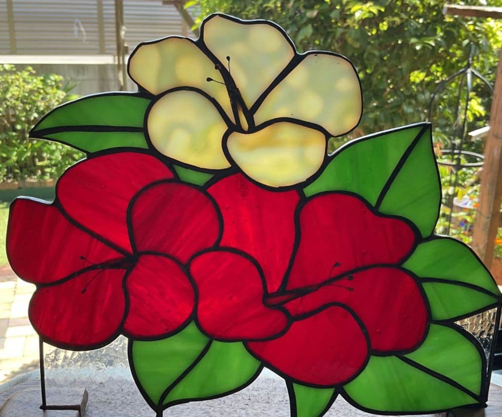 ステンドグラスパネル　ハイビスカス