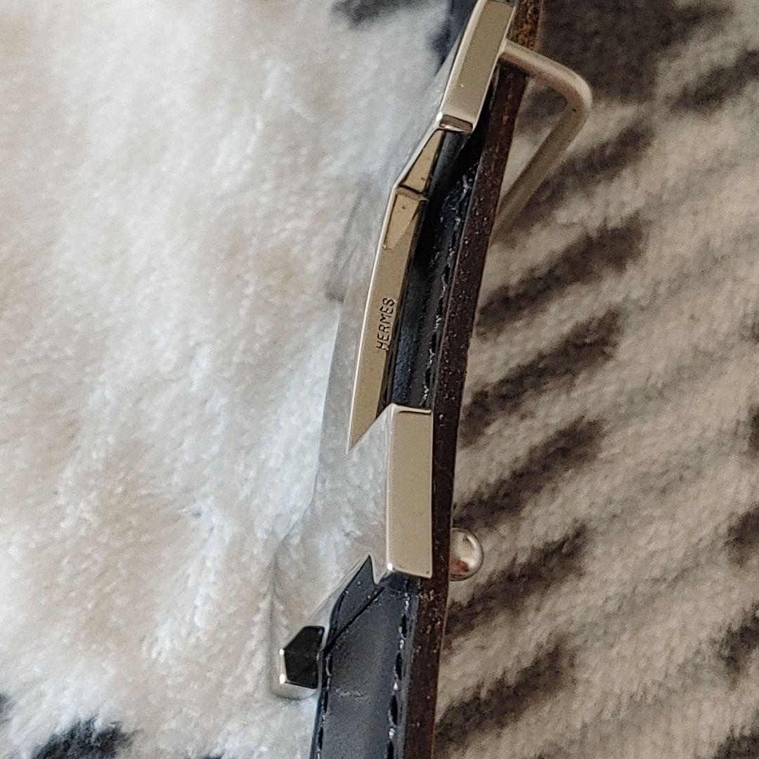 美品【HERMES】Hバックル　レザーベルト　ブラック×シルバー