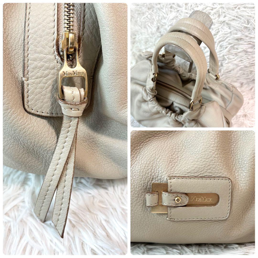 美品✨マックスマーラ ハンドバッグ 巾着 総柄 ロゴプレート ゴールド金具 本革