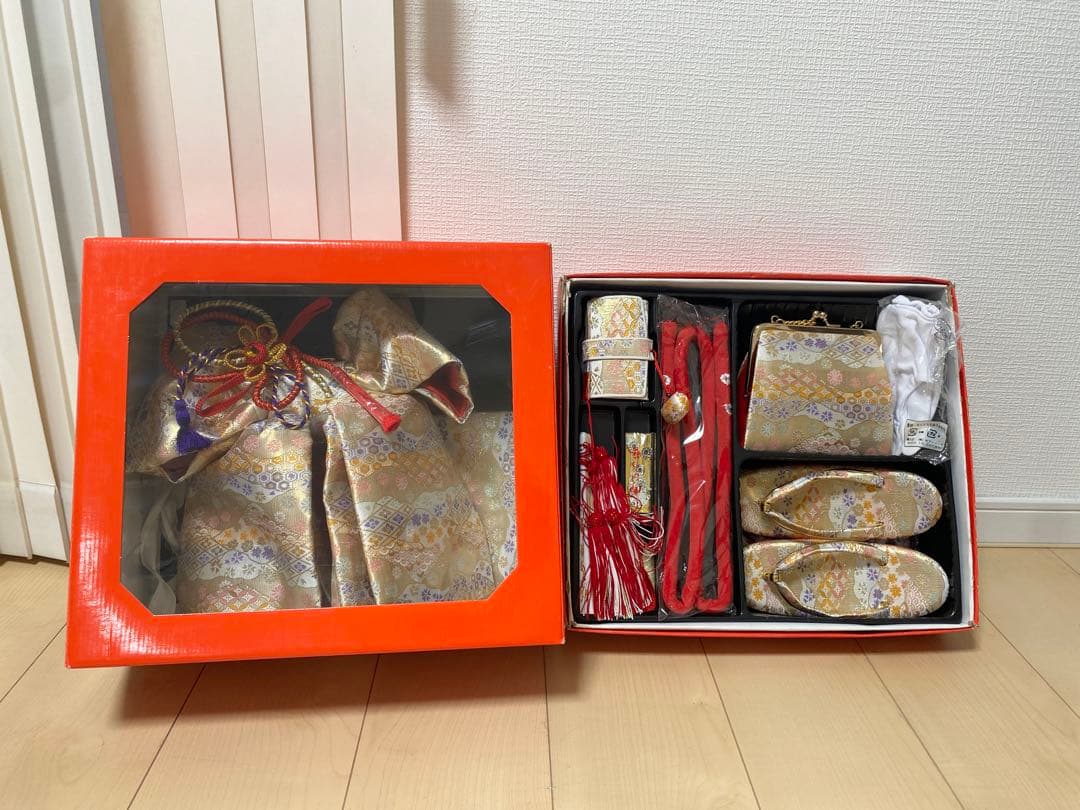 美品　結び帯　はこせこセット　箱せこセット　7歳　七五三　帯　ハコセコ　草履