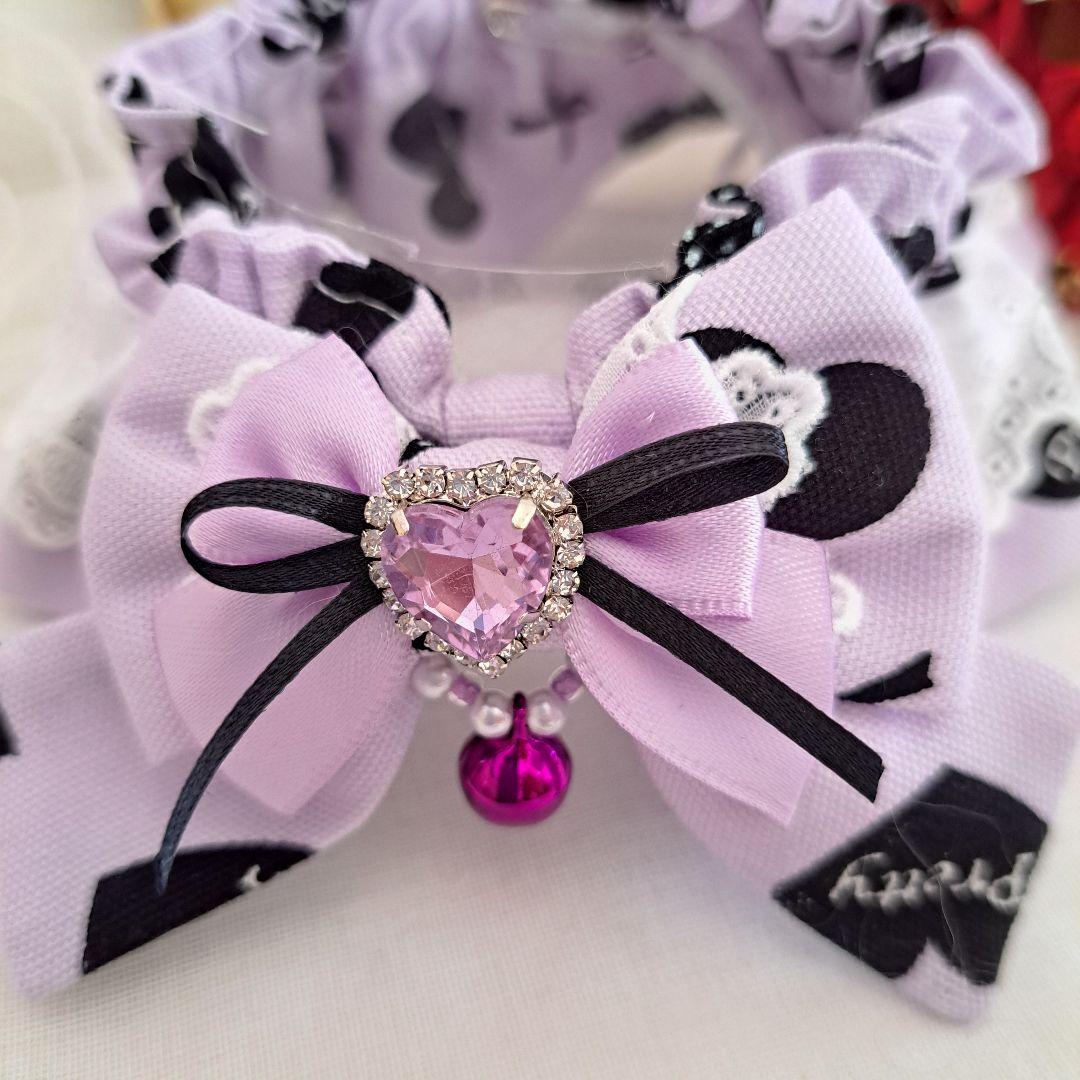 プッチ、幅広シュシュバレンタインハート柄(パープル)わんちゃん猫ちゃん用