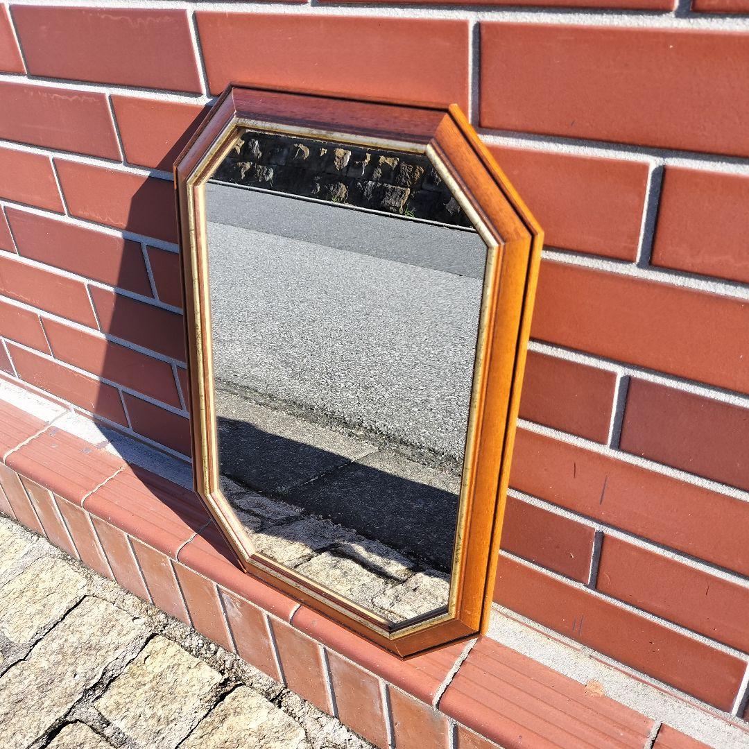 イタリア ヴィンテージ 木製八角形壁掛け鏡 アンティーク ミラー