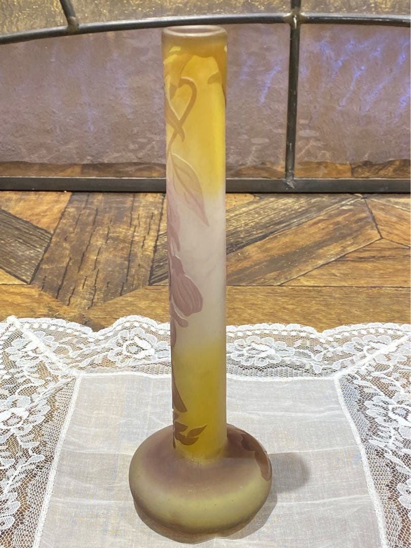 エミール•ガレ 一輪挿し 美術品 ホクシャ文 鶴首型 花瓶 アンティーク