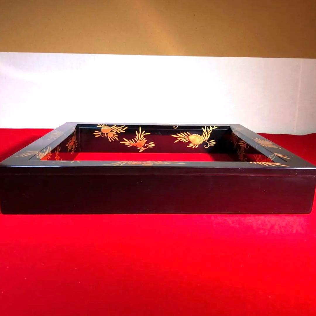 【茶道具】岡本陽斎作　海松貝蒔絵黒塗炉縁