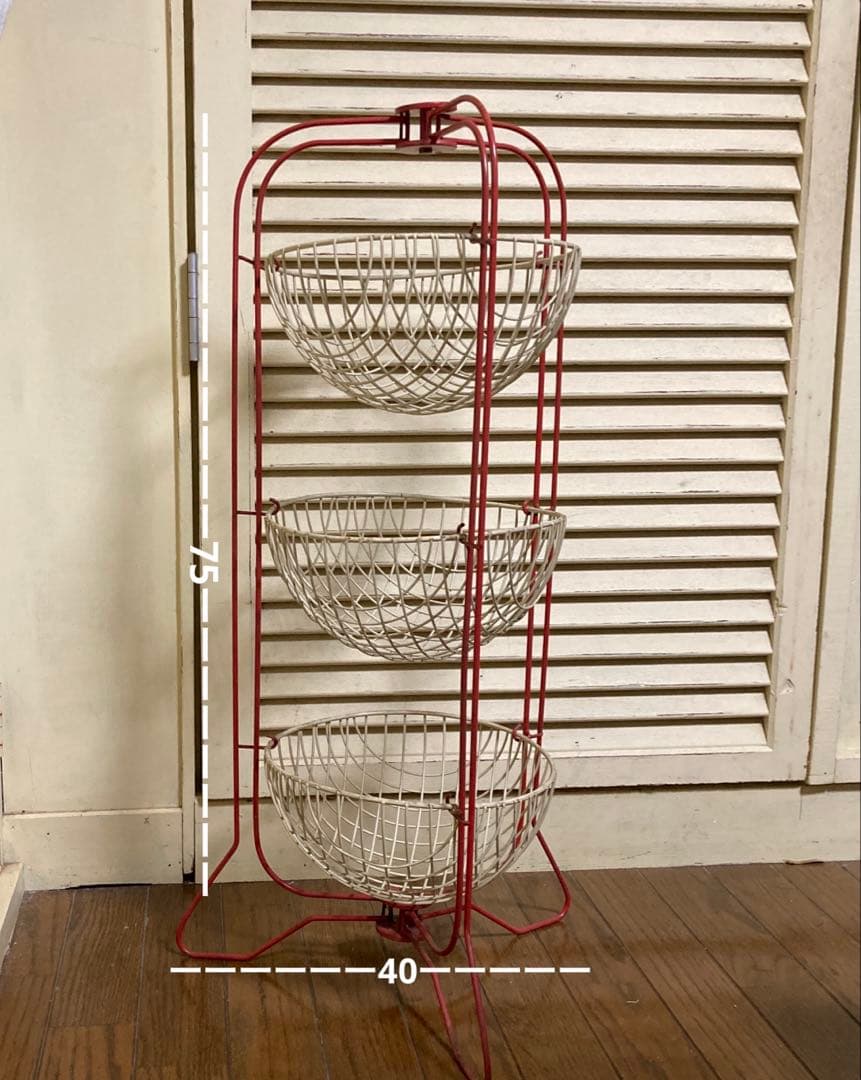 レトロ　3段ワイヤーラック　赤がかわいい