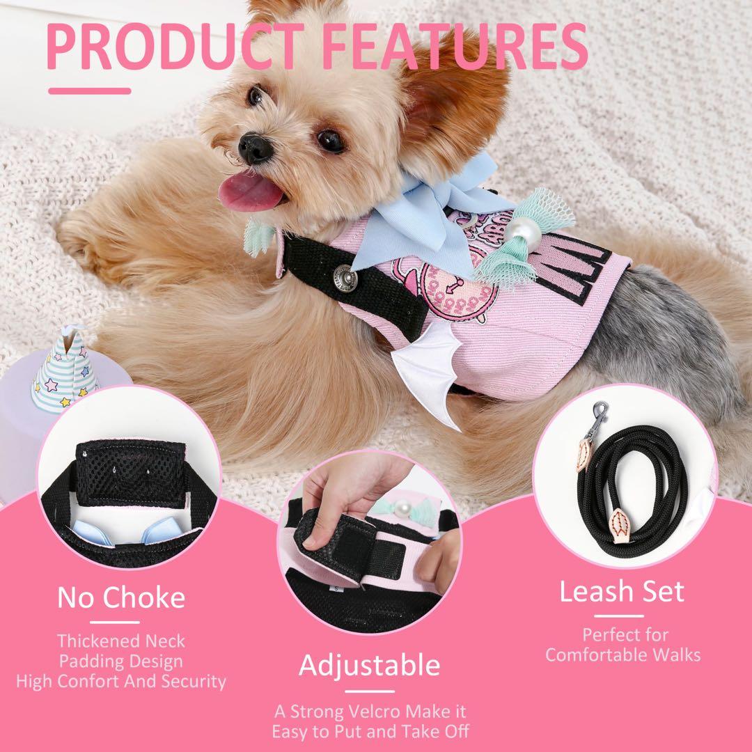 〆DAZI 犬用ハーネス、調整可能なベルクロデニム犬用ハーネス（小型犬用）