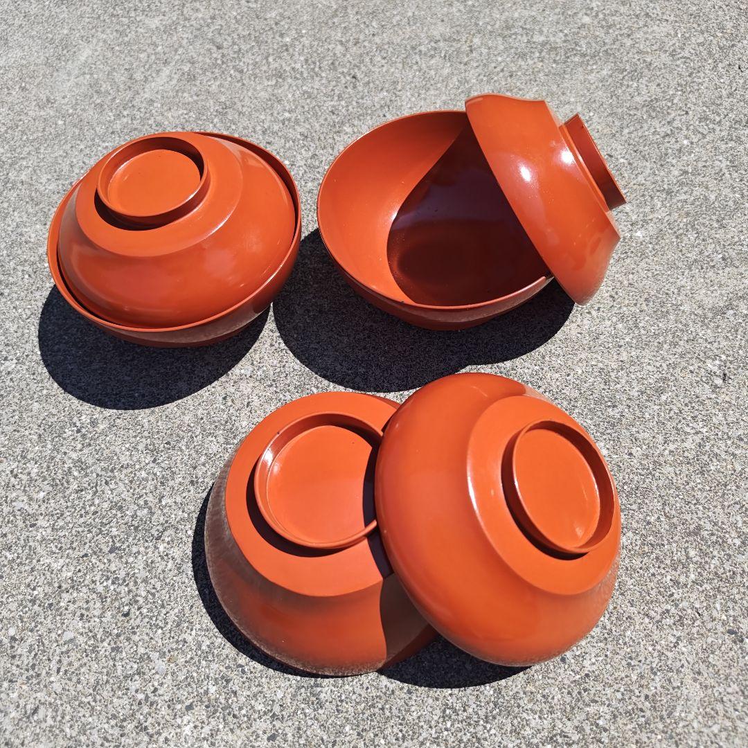 朱塗　蓋付椀　10個　ハゲあり　木箱付