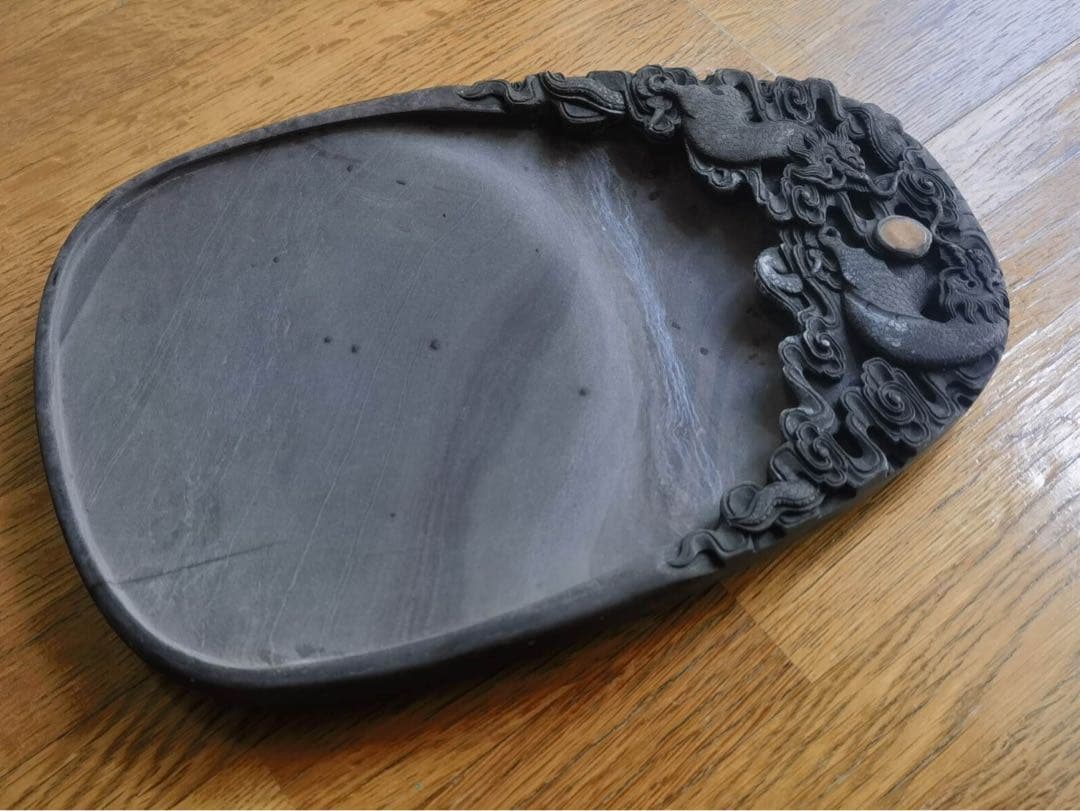 端州石硯 吉慶有餘 石眼　長23cm